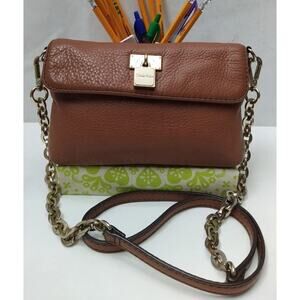 Calvin Klein Brown Pebbled Leather Chain Strap Flap Closure Small Crossbody Bag